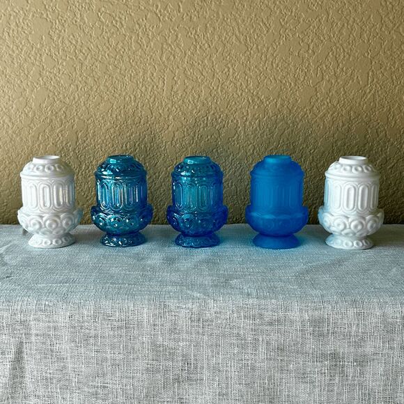 Mini L.E. Smith Mould Moon & Star Courting Fairy Lamps - Colonial Blue Frost - W - Picture 2 of 5